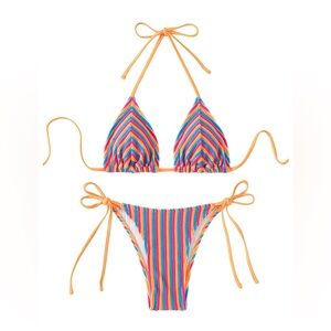 RoseSeek Two Piece String Bikini Swimsuit Women’s US Size S Striped Textured